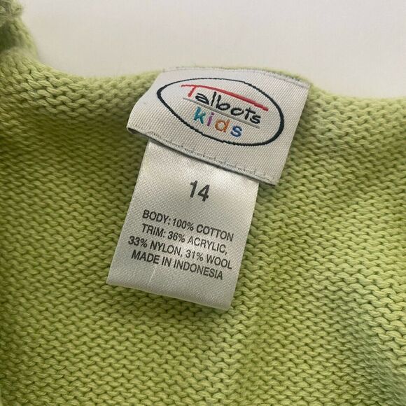 VTG Talbots Kids Green Cable Knit Sweater Ruffle Hem Sz 14 Pullover 100% Cotton - Picture 7 of 11